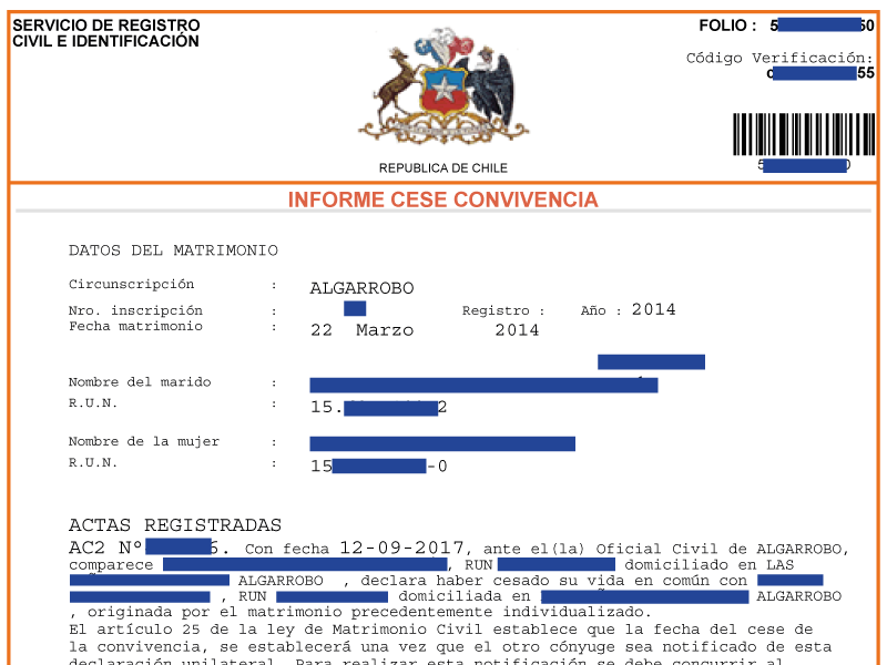 Informe Cese de convivencia